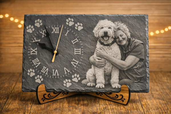 Lasergravierte Schieferuhr – gefertigt aus deinem eigenen Foto